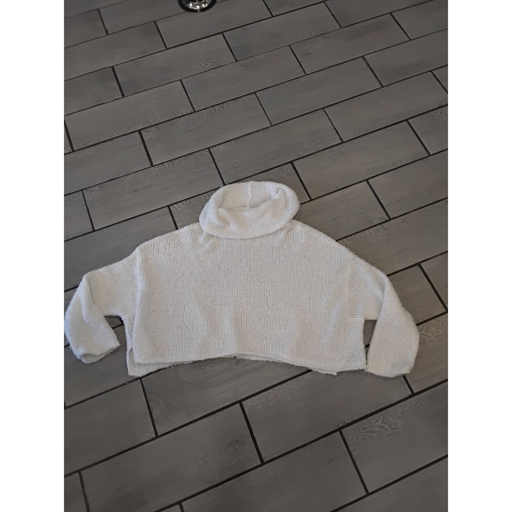 Free People White Cowl Neck Bouclé Knit Cropped Oversized Sweater Large